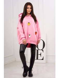 K-Fashion Zateplená mikina s jahodovým motivem jasně růžová