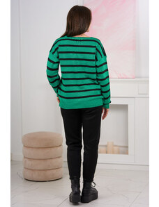 K-Fashion Svetr set Pruhovaná mikina + Kalhoty zelený
