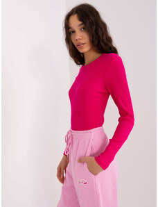 BASIC FEEL GOOD Tmavě růžové žebrované tričko -fuksjowy Tmavě růžová