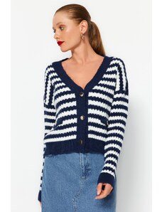 Trendyol Ecru Měkký texturovaný pruhovaný pletený svetr