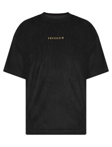 XHAN Black Freedom Embroidered Ribbed Oversize T-shirt