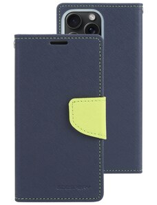 Pouzdro na iPhone 15 Pro - Mercury, Fancy Diary Navy/Lime