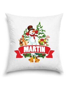 Polštář - Vánoční sněhulák se jménem Martin
