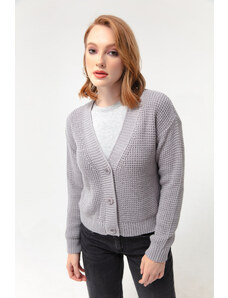 Lafaba Women's Gray Button Detailed Knitwear Cardigan