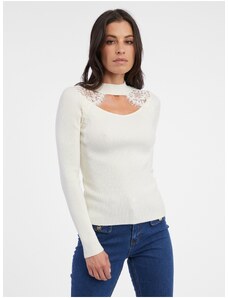 Orsay Krémový dámský lehký svetr s krajkou - Dámské