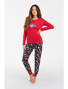 Italian Fashion Makala dámské pyžamo dlouhé rukávy, dlouhé nohavice - červená/potisk