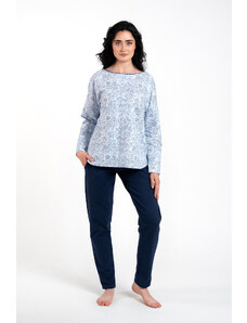 Italian Fashion Dámské pyžamo Gracjela, dlouhý rukáv, dlouhé kalhoty - potisk modrá/námořnická modř