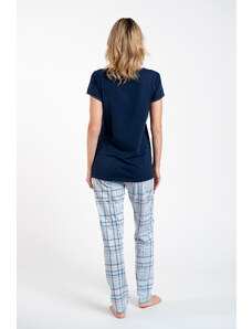 Italian Fashion Glamour dámské pyžamo, krátký rukáv, dlouhé kalhoty - tmavě modrá/potisk