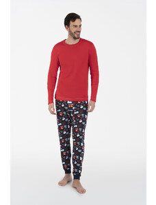 Italian Fashion Pánské pyžamo Rojas dlouhé rukávy, dlouhé nohavice - červená/potisk