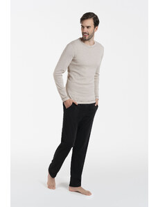 Italian Fashion Pánské pyžamo Zermat, dlouhý rukáv, dlouhé kalhoty - béžová melanž/černá