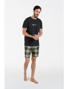 Italian Fashion Pánské pyžamo Seward, krátký rukáv, krátké kalhoty - tmavě melanž/potisk