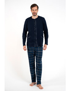 Italian Fashion Pánské pyžamo Jakub, dlouhý rukáv, dlouhé kalhoty - tmavě modrá/potisk