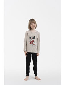 Italian Fashion Dětské pyžamo Zermat dlouhé rukávy, dlouhé nohavice - béžová melanž/černá