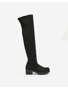 Ideal Shoes Royalfashion Bordó dámské kozačky nad kolena s plochým podpatkem Keteris - Černá || Světle hnědá || Hnědá