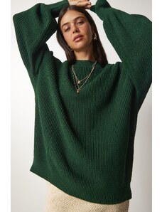 Happiness İstanbul Štěstí İstanbul Dámský smaragdově zelený oversize základní pletený svetr