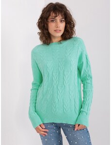 Fashionhunters Mintový dámský svetr s kabely a vlnou
