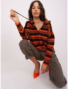 Fashionhunters Oranžovo-černý cardigan s kapucí