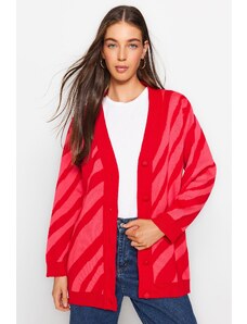 Trendyol červený zvířecí pruhovaný vzor pletený svetr