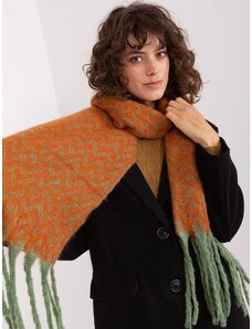 Fashionhunters Zelený a oranžový dámský šátek s třásněmi