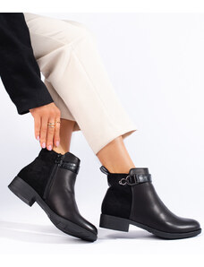 Jedinečné kotníčkové boty černé dámské na plochém podpatku