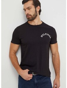 Bavlněné tričko Tommy Hilfiger černá barva, s potiskem, MW0MW33686