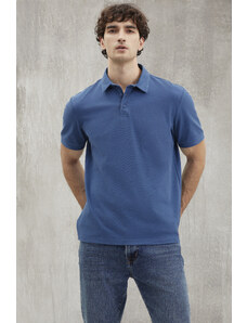 GRIMELANGE Eddie Men's Slim Fit 100% Cotton Indigo Polo Neck T-shirt