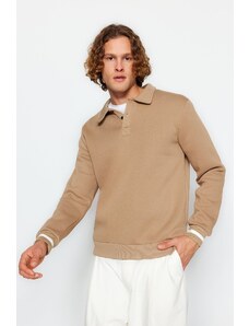 Trendyol Mink Oversize/Wide-Fit Buttoned Polo Neck Fleece Inner Sweatshirt