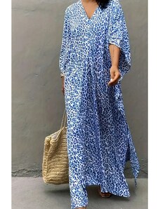 Plážové modré šaty s leopardím vzorem