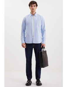 GRIMELANGE Cliff Men's 100% Cotton Oxford Blue Shirt with Pockets
