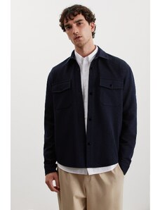 GRIMELANGE Jones Men's Special Pique Look Thick Fabric Closed Pocket Navy Blue Jacket with Snaps