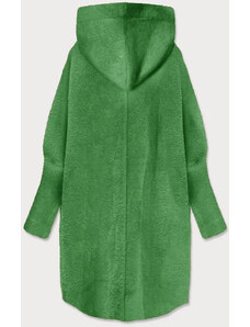 MADE IN ITALY Zelený dlouhý vlněný přehoz přes oblečení typu alpaka s kapucí (908)