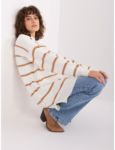 Fashionhunters Ecru-hnědý oversized dámský svetr