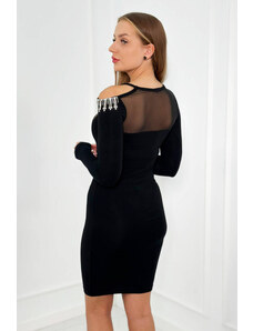 K-Fashion Pletené šaty se síťovinou nahoře černý