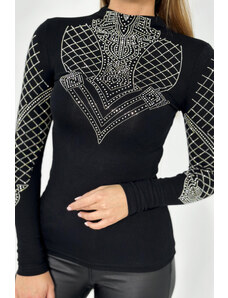 K-Fashion Pletená halenka zdobená výstřihem a rukávy černá
