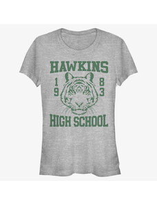 Dámské tričko Merch Netflix Stranger Things - Hawkins High Tiger 1983 Women's T-Shirt Heather Grey