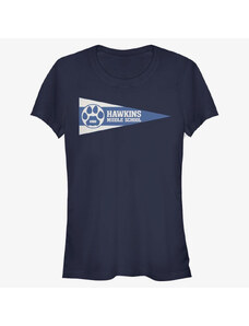 Dámské tričko Merch Netflix Stranger Things - Hawkins Pennant Flag Women's T-Shirt Navy Blue