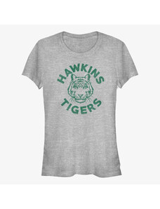 Dámské tričko Merch Netflix Stranger Things - Hawkins Tigers Green Women's T-Shirt Heather Grey
