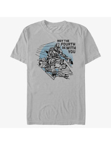 Pánské tričko Merch Star Wars: Mandalorian - We Mobbin Unisex T-Shirt Ash Grey