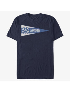 Pánské tričko Merch Netflix Stranger Things - Hawkins Pennant Flag Men's T-Shirt Navy Blue