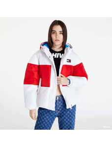 Tommy Hilfiger Dámská zimní bunda TOMMY JEANS Shiny Badge Puffer White / Red