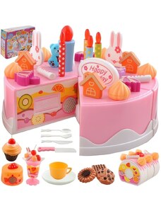Kruzzel 22382 Dětský plastový narozeninový dort růžový 75 dílů