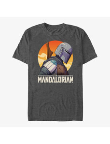 Pánské tričko Merch Star Wars: The Mandalorian - Mando Sunset Sil Unisex T-Shirt Dark Heather Grey