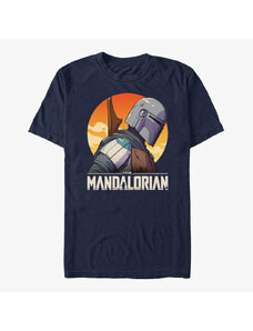 Pánské tričko Merch Star Wars: The Mandalorian - Mando Sunset Sil Unisex T-Shirt Navy Blue