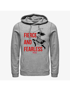 Pánská mikina Merch Disney Mulan: Live Action - Fierce and Fearless Unisex Hoodie Heather Grey