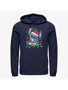 Pánská mikina Merch Disney Lilo & Stitch - Stitch Xmas Lights Unisex Hoodie Navy Blue