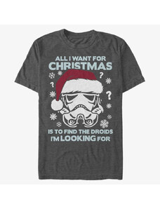 Pánské tričko Merch Star Wars: Classic - Still Looking for Droids Christmas Unisex T-Shirt Dark Heather Grey