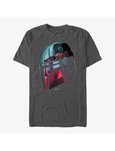 Pánské tričko Merch Star Wars: The Mandalorian - Helmet Explanation Unisex T-Shirt Dark Heather Grey