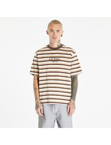 Guess Originals Pánské tričko GUESS Horizontal Stripe Tee Coarse Brown Multi