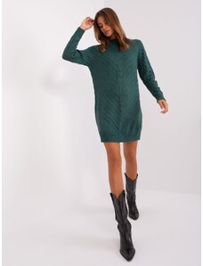 Fashionhunters Tmavě zelený dlouhý oversize svetr se vzory