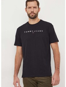 Bavlněné tričko Tommy Jeans černá barva, s aplikací, DM0DM17993